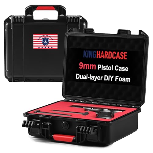 Kinghardcase Gun Case for Handguns TSA Approved Firearm Travel Case Pistol Case Hard Shell Handgun Case Glock Cases DIY Waterproof & Shockproof Lockable 9mm Pistol Cases