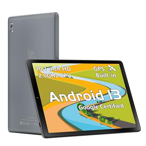 Topsand Android Tablet 13, 10.1 Inch, Quad-core 2.0 GHz, 3GB RAM, 64GB ROM (Expandable up to 1TB), Dual Camera with Face ID Unlock, Dark Grey