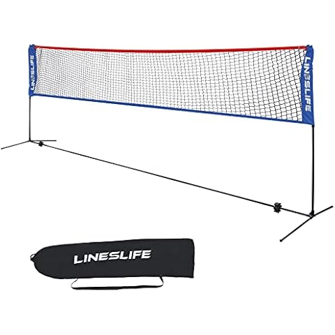 Lineslife Portable Badminton Net,Adjustable Height Net with Sturdy Frame,16ft Wide Durable Nylon Sport Net,Included Carry Bag,Easy to Assemble for Outdoor Court/Backyard/Beach Cover