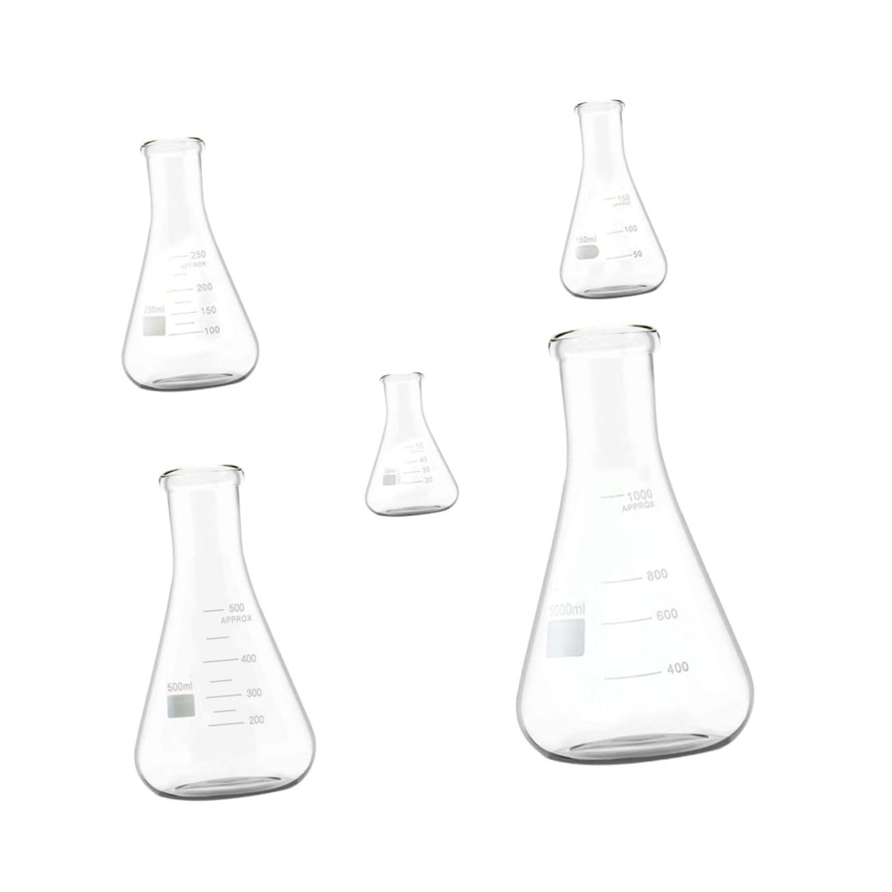 Fiasco Erlenmeyer Conico 5 Pezzi Vetro Borosilicato Fondo Piatto