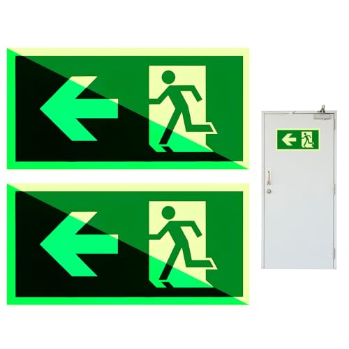 2 Piezas Salida De Emergencia Flecha a Izquierda, Autoadhesivo Fotoluminiscente Señal Salida Emergencia Señal Evacuación Ruta De Escape Señal Ruta De Rescate, 30 X 15 Cm
