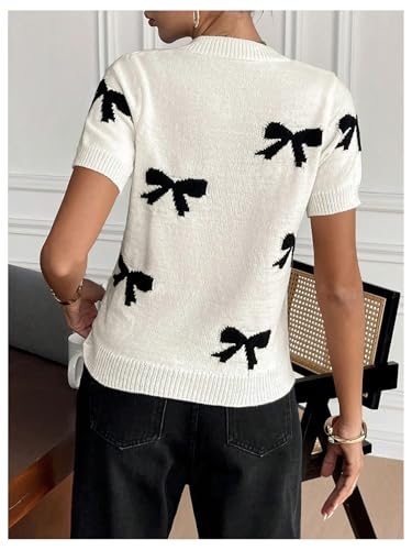 GORGLITTER Women's Bow Knit Tops Short Sleeve Lightweight Sweater Spring Fashion 20252