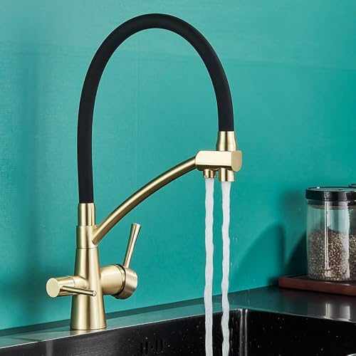 Robinet de cuisine double sortie eau pure avec grue extractible et rotation fluide à 360°