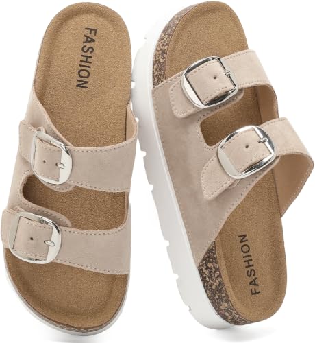 Platform Sandals Womens Slides Cork Footbed Clogs Sandals With Arch Support