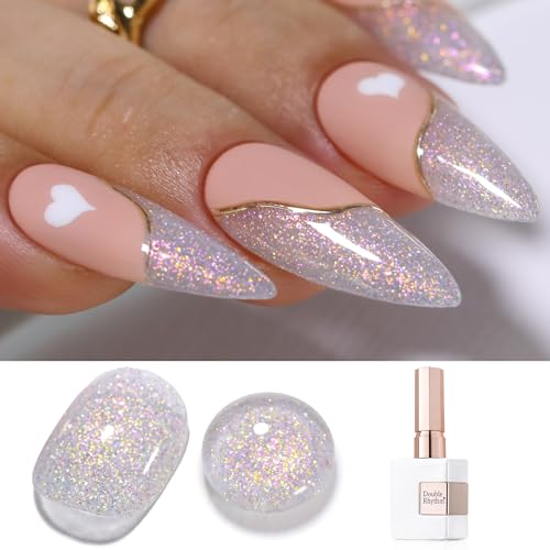 Double Rhythm 15ML Glitter Gel Polish Shimmer Reflective Holographic Color Magnetic for Nail Art Salon DIY at Home (Pink-B1153)