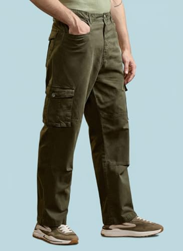 Image of Vogaan Men's Cotton Cargo Pants | Casual Trousers for Men | Comfortable Lower for Men | Breathable Pants with 6 Pockets