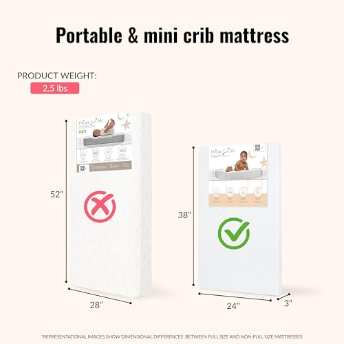 Image of Dream On Me Sunset 2-in-1 Mini Crib Mattress, Dual-Sided Infant & Toddler, Waterproof Cover, GREENGUARD Gold Certified, 38 inch x 24 inch x 3 inch, Fits Mini & Select Portable Cribs, Not for Playards