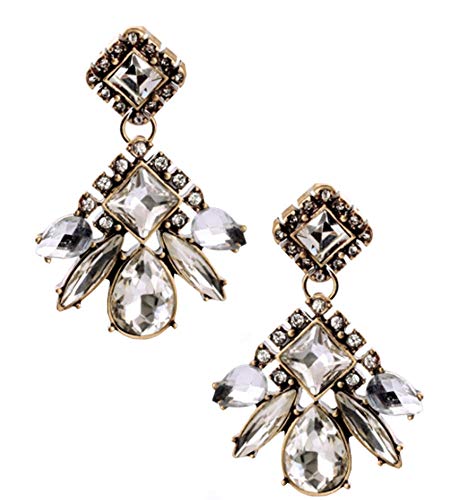 Extra LARGE Antique Gold Tone Art Deco Vintage Style Bridal Wedding Formal Rhinestone Earrings