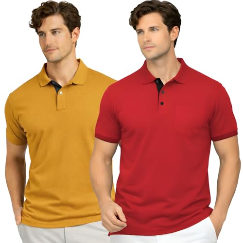 Image of Men's Premium Cotton Pique Polo T-Shirt, Classic Fit Short Sleeve Casual Summer Shirt, Soft & Breathable Fashion Polo