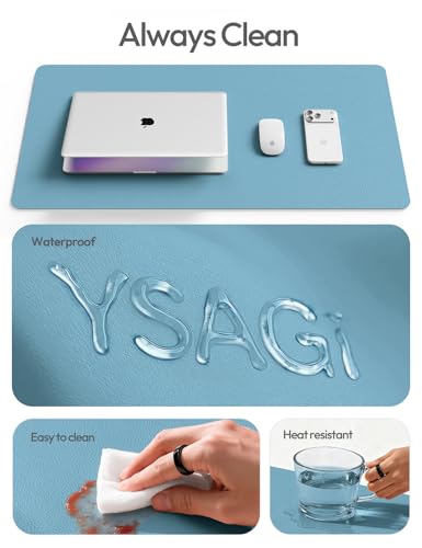 Image of YSAGi Leather Desk Protector, Office Mat, Large Mouse Mat, Non-Slip PU Leather Blotter, Laptop Desk Mat, Waterproof Writing Pad for Office and Home (Sea Blue, 47.2 inch x 23.6 inch)