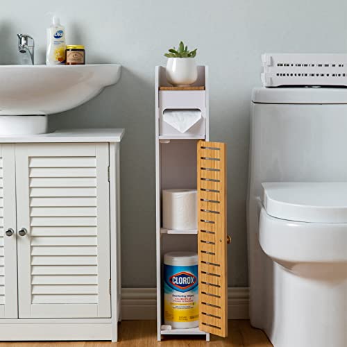 Aojezor TZ17088-WZ Small Bathroom Storage Cabinet: Bathroom Storage Cabinet For Small Space-Toilet Paper Cabinet Fit For Small Roll,White - Bamboo thumb #5