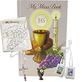 Light of Christ First Communion Boxed Set for Girls, Includes Mass Prayer Book, Rosary and Pouch, Scapular, and Lapel Pin, Gifts and Keepsakes for Young Women, Communicant Starter Pack, 5 Pieces