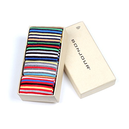 Bonjour Men's Striped Design Cotton Socks (Pack of 4) (BRO1608-PO4)