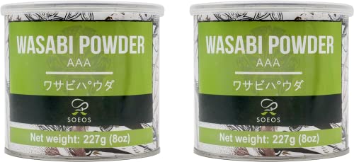 Image of Soeos Premium Wasabi Powder 2 Pack of 8oz, 16 oz in Total, with Real Wasabi, Grade AAA Powder, Sushi Powdered, Root for Sushi, Fresh Bulk., green