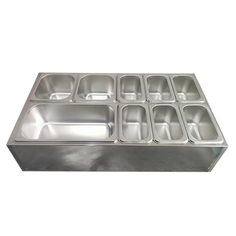 Gewürz-Organizer-Ständer aus Edelstahl, geneigter Halter mit Deckel, Löffel, Pizzastation, Buffet-Behälter-Set für Saucen, Zutaten, Küche, Silber-C