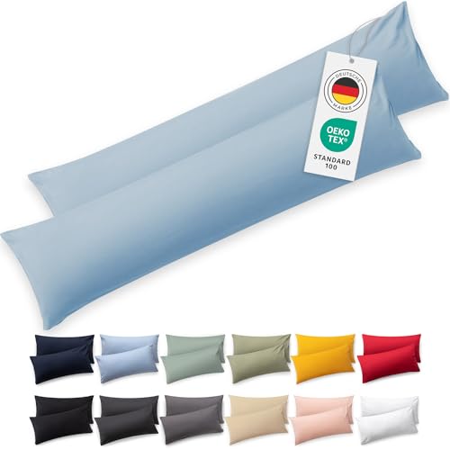 Blumtal Seitenschläferkissen Bezug 40 x 145 (2er Set Kissenbezüge) - Blau - 100% Baumwolle Oeko-Tex Zertifiziert Kissenbezug für Seitenschläferkissen Kissenhülle mit Reißverschluss