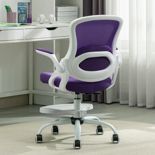 Image of Kids Desk Chair,Ergonomic Study Chair with Adjustable Height,Swivel Mesh Desk Chair with Wheels,Home Office Chair for Children in Home Bedroom Purple
