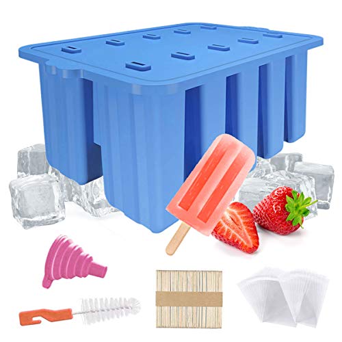 Homemade Silicone Popsicle Molds,BPA Free Popcylce Molds,Reusable Popsicle Mold for Kids,Ice Cream Mold,Ice Pop Molds Maker with 50 Popsicles Sticks,50 Popsicle Bags,Cleansing Brush,Funnel ( Blue)