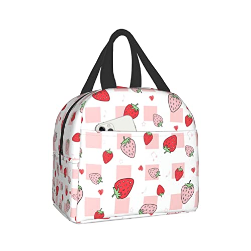 Reusable Pink Strawberry Lunch Bag Box For Women Insulated Lunch Box Waterproof For Teen Cool Simple Modern #TOP1