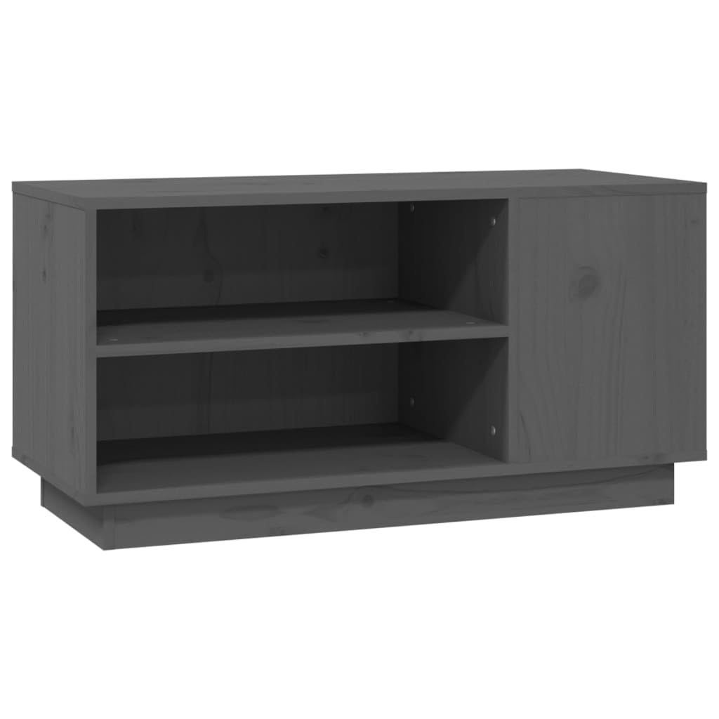 Meuble TV Gris en Pin Massif 80x35cm | Support Téléviseur Robuste de Qualité Artisanale