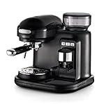 Ariete 1318 Macchina da Caffè Espresso Moderna, Macinacaffè Integrato, per Caffè in Grani e in Polvere, Cappuccinatore Montalatte, Filtro, 1080W, Nero
