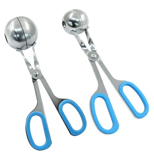 Auvotuis 1.38"+ 1.89" Meatball Maker, 2Pcs None-stick Meatball Scoop Ball Maker, Stainless Steel Meat Baller Tongs, Cake Pop, Cookie Dough Scoop for Kitchen (Blue)