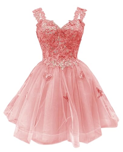 Image of Youjiayi 3D Butterfly Short Homecoming Dresses for Teens Off Shoulder DAMA Dresses for Quinceanera Glitter Sequin Prom Dress