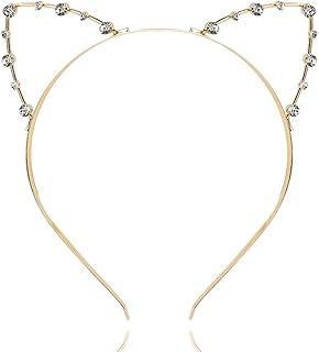 1Pcs Rhinestone Cat Ears Headband Crystal Cat Ears Hair Band for Women Girls Halloween Cosplay Costume Accessory (Gold)