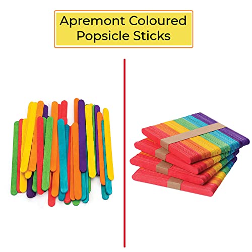 Apremont 200 Pcs Assorted Colored Wooden Craft Sticks, Rainbow Popsicle Stick, Arts And Crafts, Best For Diy Games Making, Building Designs Or Kids Education, 4.5 Inch Long #TOP6
