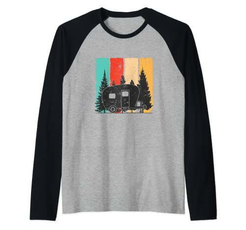 Divertido Camping RV Trailer Retro Travel Camiseta Manga Raglan