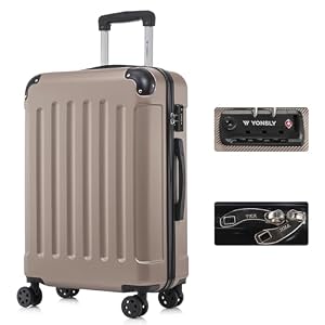 YONSLY Premium Reisekoffer TSA-Schloss,YKK-Reißverschluss Hartschalen-Koffer Trolley Rollkoffer Suitcase Handgepäck 4 Rollen (Champagner, L)