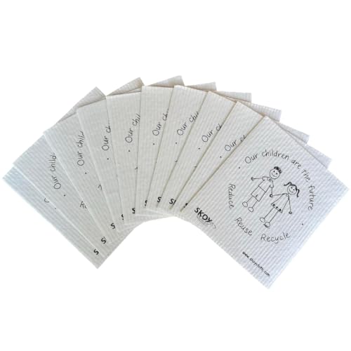 Skoy Cloth, 10-Pack Versatile Swedish Dishcloths for Kitchen and Household Use, Reusable Cleaning Cloths, Planet-Friendly, Dishwasher and Dryer-Safe, Children are The Future