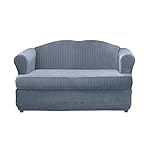 SureFit Stretch Pinstripe T-Cushion Loveseat Two Piece Slipcover, Form Fit, Polyester/Spandex, Machine Washable, French Blue Color