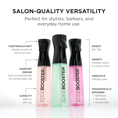 Style Factor Edge Booster Mist Spray Bottle for Hair (10.1oz/300ml) - Continuous Ultra Fine Mist Sprayer – For Hairstyling, Salons, Cleaning, Plants, Essential Oil & More - Hot Pink4