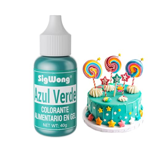 Colorante Alimentario Gel, 40g Colorante Alimentario Reposteria Altamente Concentrado para Fondant Colores, Colorante Alimenticio para Fondant Colores, Macarrones, Cupcakes, Slimo-Azul Verde