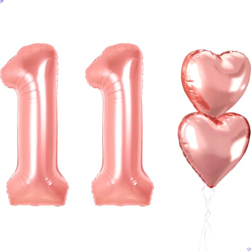 Rose Gold 11th Birthday Decorations, 40 inch Large 11 Balloon Numbers for Girls, Rose Pink11th Birthday Party Decorations Balloon for Birthday Girl Number 11 Balloon