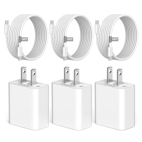 For iPhone 16 15 Charger Fast Charging, [MFi Certified] 3Pack 20W USB C Wall Charger Block - 10FT Long USB C to USB C Cable Cord for iPhone 16 15 Pro Max 15 Plus/iPad Mini/Air/Pro/AirPods Pro