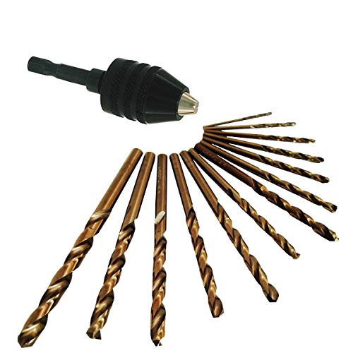 COPECHILLA juego de brocas metal profesional con cobalto 13pcs, ø1.5-ø6.5mm y portabrocas hexagonal vástago ajustado 1/4", ø0.3-ø6.5mm y Caja de plástico 14.5x8.5x3.5cm para profesional,hogar,DIY Cover