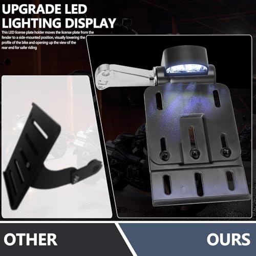 Image of Rear Side License Plate Bracket Holder with LED Light for Harley Sportster XL883, XL1200, Dyna Low Rider FXDLS, Street Bob FXDB 2004-2020 Chrome