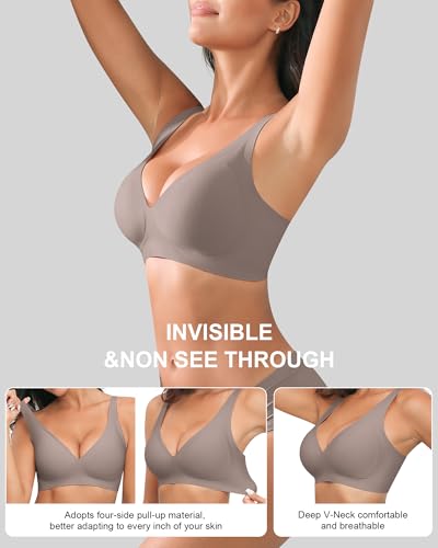 Image of Xcutting Bra for Women Wireless No Underwire Seamless Full Coverage Deep V Bralettes Everyday Comfortable Soft