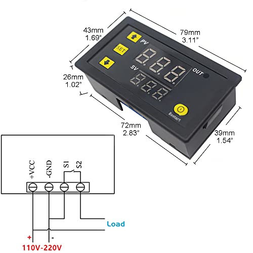 Greluma 2 Stk W3230 AC 110V-220V Digitaler Temperaturregler, 20A LED-Display-Thermostat-Steuerschalter mit NTC 10K-Sensorsonde, Bereich von -50℃ bis 110℃