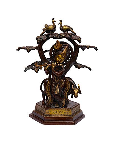 Idole de Krishna avec vache grande statue lourde stable 33cm - 2