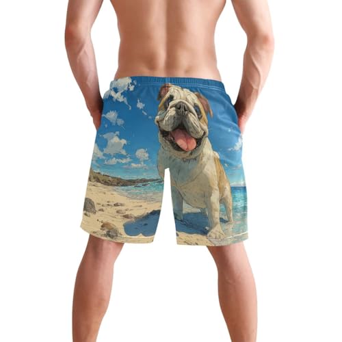 Men's Swim Trunks Quick Dry Swimming Shorts with Pocket Beach Bulldog Happy Scene Swimsuit Trunks2