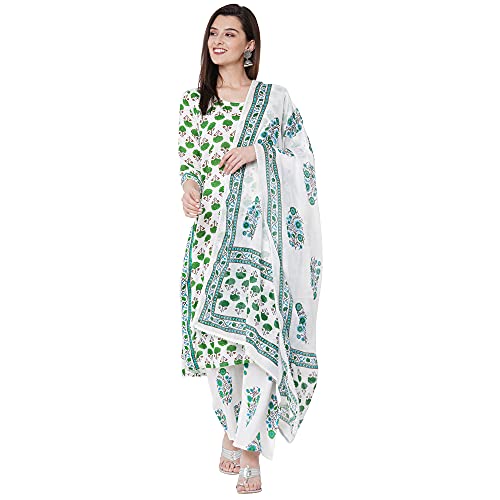 Kurta en coton artisanal avec palazzo fluide et dupatta imprimée