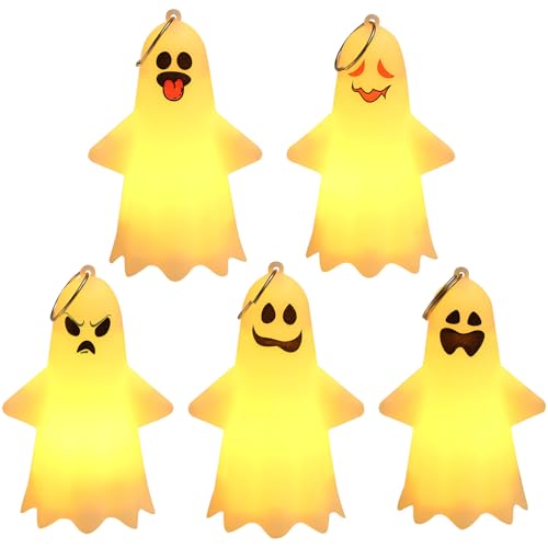 6 Stück Halloween Geister Lichterkette Gespenster Deko Innen Lichter, LED Hängedeko Fenster, Bäume & Tische – Batteriebetriebene Leuchtende Geister - Halloween Dekoration Outdoor Party