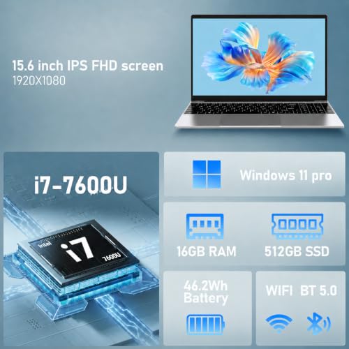 Image of NIAKUN Laptop Computer, Gaming Laptops 2026, 15.6 Inch Lap Top PC Windows 11 Pro, 16GB RAM 512GB SSD, Core i7-7600U Processor(up to 3.9GHz), Office 365, for Business and Students, Backlit Keyboard