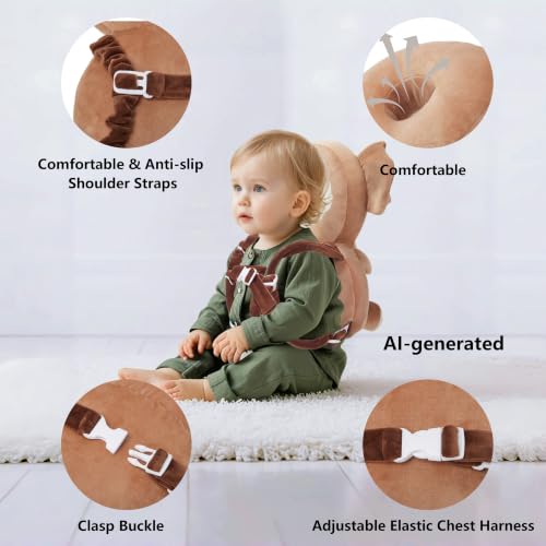 Image of Baby Head Back Protector Backpack Toddler Safety Protector Cushion Pad Soft, Adjustable and Lightweight Design for Safe Walking and Crawling Toddlers Girls and Boys(Brown Koala)