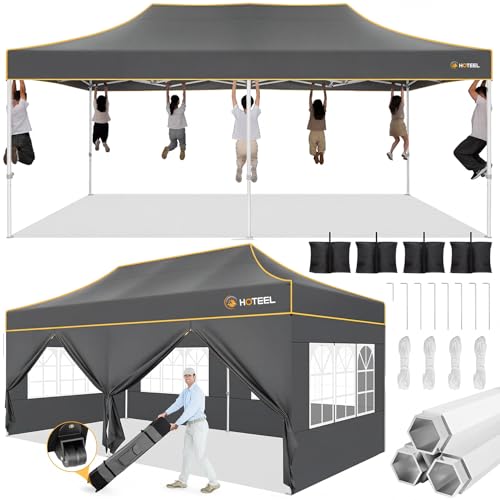 Image of Hoteel 10x20 Pop Up Canopy Tent, Heavy Duty Upgraded Hexagonal Steel Frame