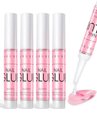 Makartt Nail Glue for Press On Nails, 5-10s Fast Air Dry No UV Lamp, Hema-Free Strong Bond for Nail Tips, Fake Nails, Broken Nail Repair & Decor, Easy-to-go for Beginner & Salon Nail Techs,5 x 2g
