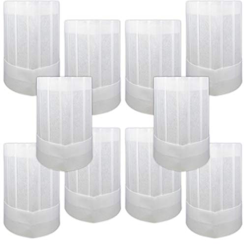 Chef Hats 10 Pcs | Disposable Tall White Paper Culinary Hat - Multi Piece Pack | Chef Hats for Home Kitchen, Restaurants, Food Occasions, Classes and Parties | 9